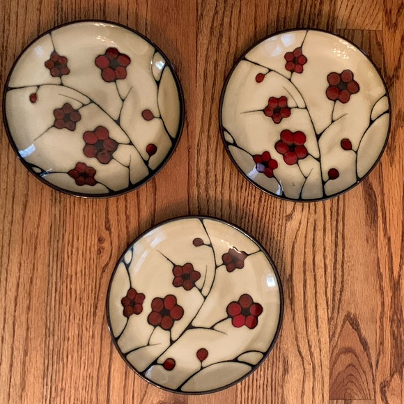 Pfaltzgraff Studio Aster Set of 3 Salad Plates 8" Retired Beige Red Black floral - Picture 1 of 4